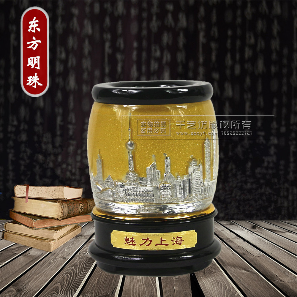 老師學生禮品旋轉多功能辦公創意五牛圖浮雕瓦當實用工藝筆筒批發