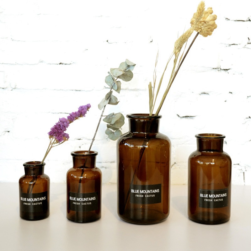 现货 全规格棕色玻璃插花瓶 水培瓶 可印字贴标