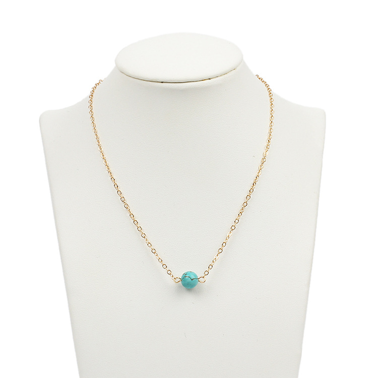 3g Weight Necklace Classification Geometric Pattern Women'S Gender Simple Style Style Gold, Silver Color Fashion All-match Turquoise Beads Pendant Short Clavicle Necklace 无