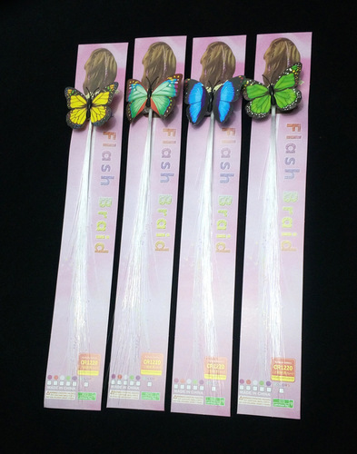 Factory direct sales colorful butterfly luminous braids LED flash fiber optic fake braids luminous hair braids stall goods