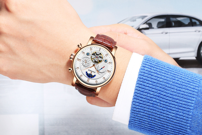 سعر KINYUED Top Brand Mechanical Watch Luxury Men Business Leather Band  Male Watches Clock Gift For Men Wrist Watch فى مصر | جوميا مصر | كان بكام