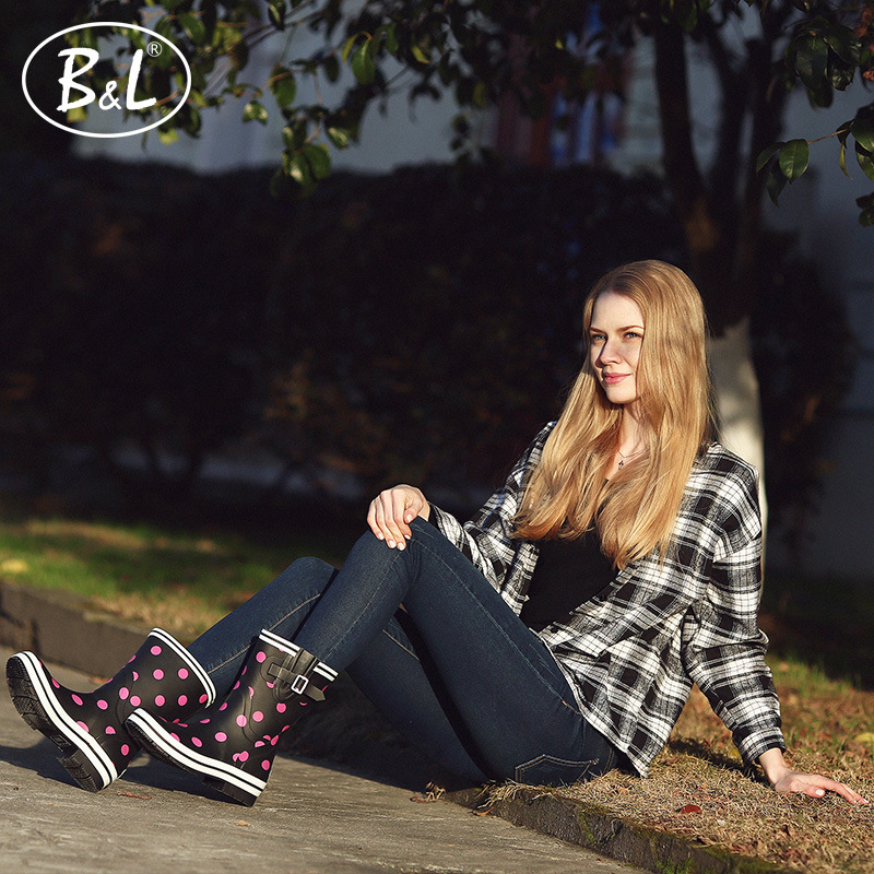 BL日韓時尚女士雨鞋中筒雨靴女士成人防滑防水耐磨水鞋女平底膠鞋