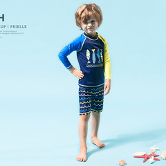 Swimwear for Korean middle and elementary school students, girls' long-sleeved sun-protective flat-bottom pants, separate, for hot springs, quick-drying swimwear