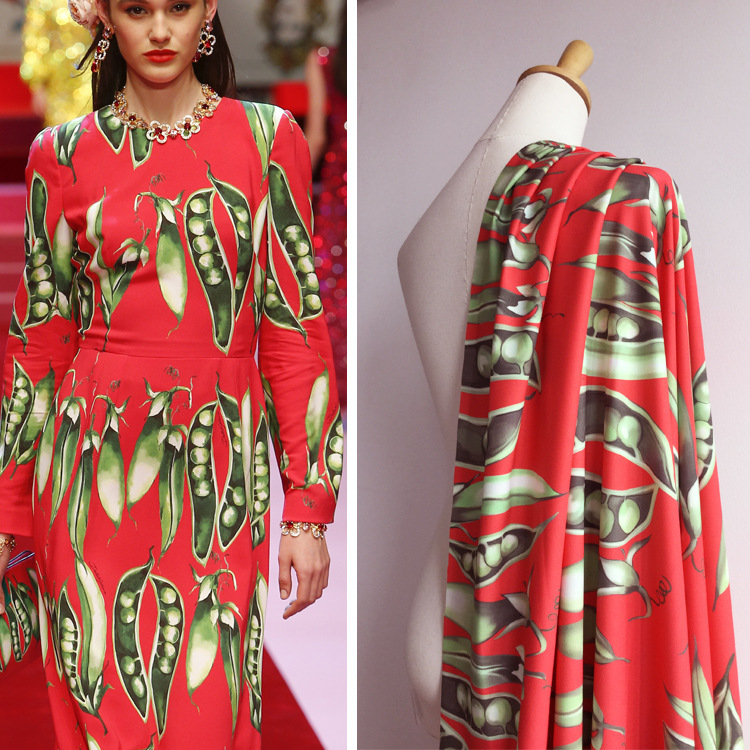 欧美大牌同款花型 D家春夏新款女装豌豆图案数码印花时装面料