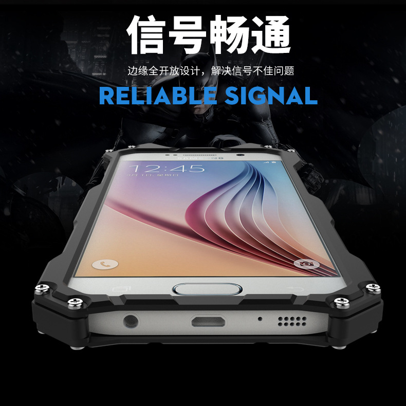 R-Just Batman Shockproof Aluminum Shell Metal Case with Custom Stent for Samsung Galaxy S6