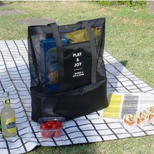 單肩保溫袋戶外野餐包 收納袋午餐包午餐袋便當包網格包保溫箱