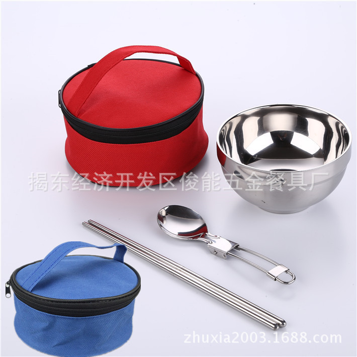 不锈钢便携碗筷勺折叠筷子套装 不锈钢单碗套装 厂家碗筷勺家用