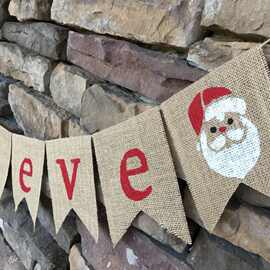 圣诞老人燕尾麻布拉旗 圣诞节装饰品麻布串旗 节日装饰品