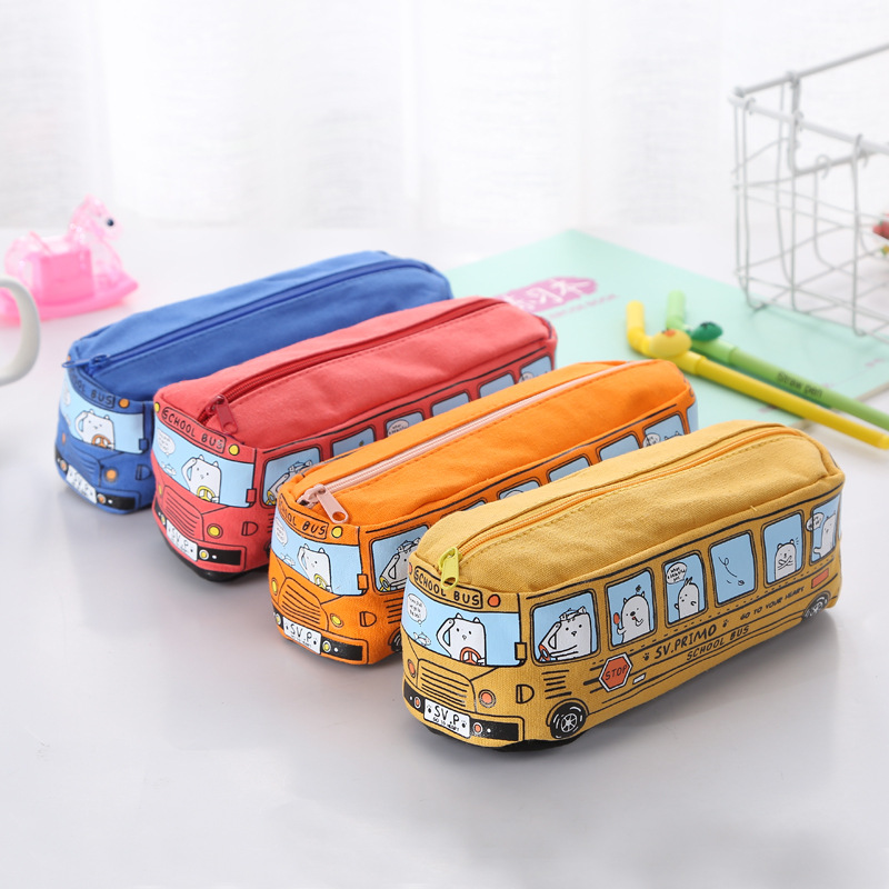 originality student Cartoon Pencil bag automobile Bus Pencil bag canvas Pencil case study Supplies customized LOGO