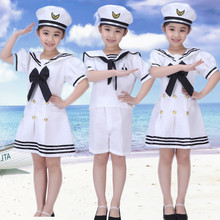 夏新款幼儿军装儿童白色海军服男女水手表演服装军帽兵娃娃演出服