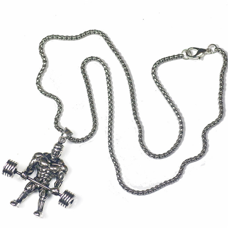 Simple Weightlifting Muscle Men Stainless Steel Necklace Wholesale display picture 5