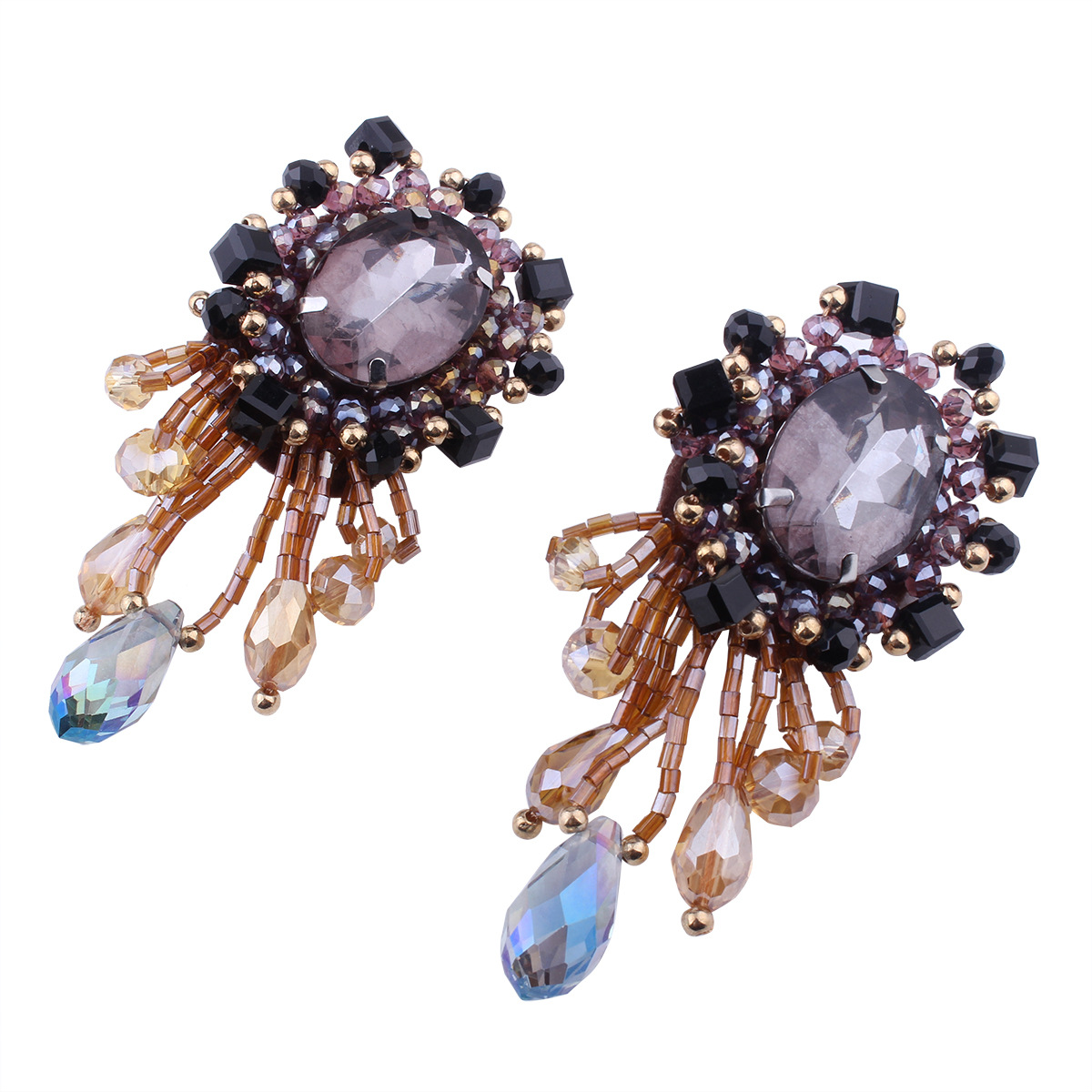 Retro alloy plating earring (Purple yellow)NHNMD3820-Purple yellow