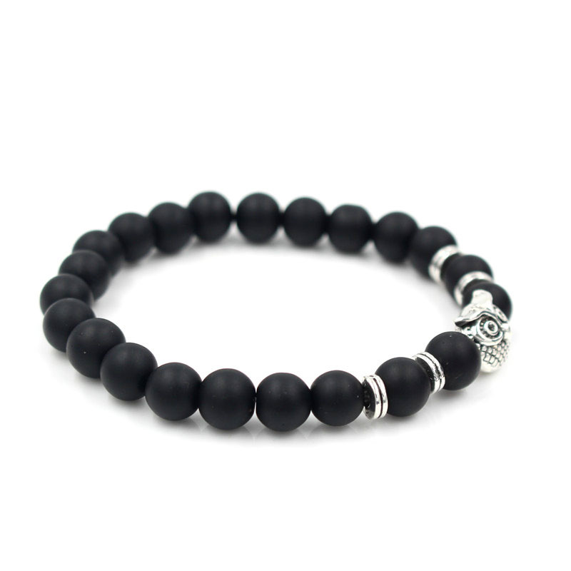 Fashion Owl Bead Stretch Bracelet Natural Lava Volcanic Agate Bead Energy Bracelet display picture 9