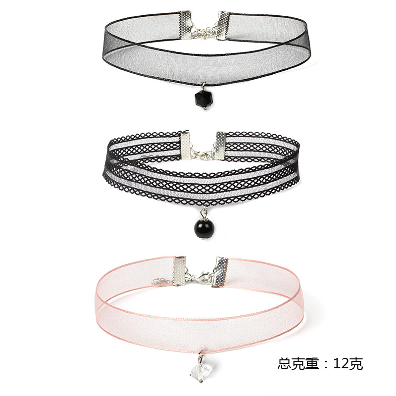 6g Weight Necklace Classification Wedding, Travel Occasion Lock Pattern Women'S Gender Fashion Style Pink, Black Color Lace Collar Women's Choker Collar Necklace Combination Set Hot-selling 10