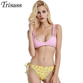 Trisass 欧美性感比基尼女泳衣 印花粉色西瓜双面服亚马逊bikini