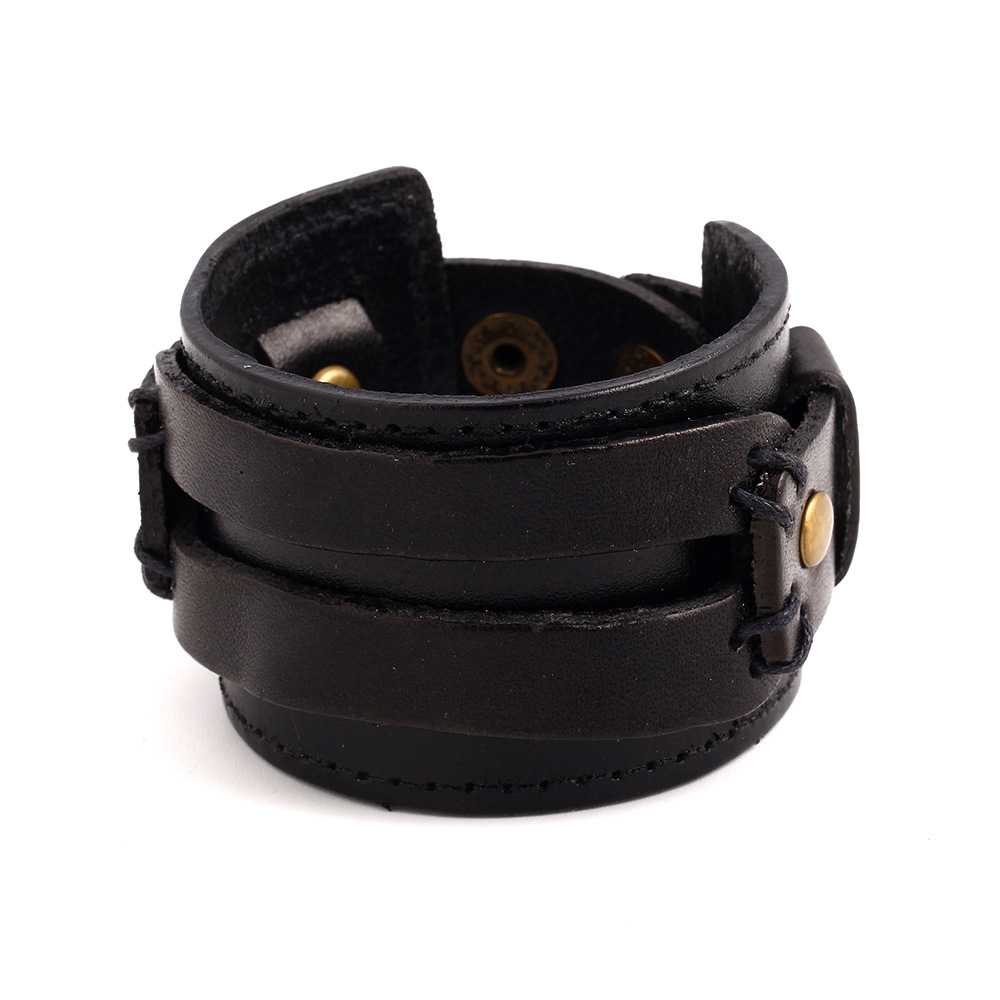 European And American Punk Style Wide Leather Bracelet Creative Retro Personality Black Men's Leather Bracelet