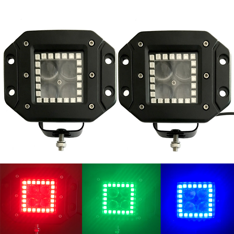 JEEP吉普车5D透镜耳朵款工作灯带RGB天使眼光圈 12WRF遥控七彩变|ru