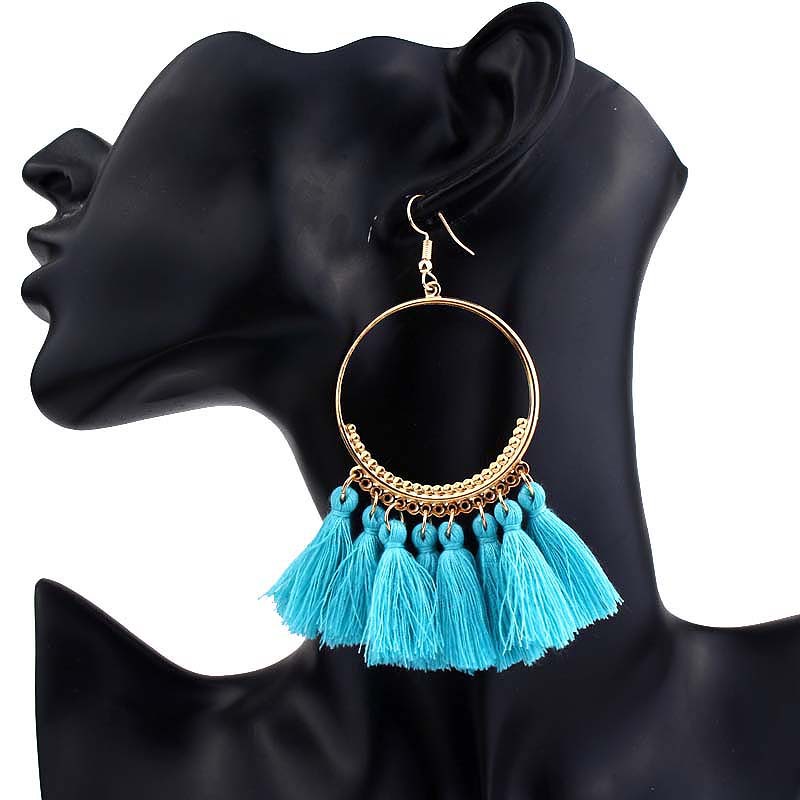 Ethnic Style Round Alloy Wax Line Tassel Women's Drop Earrings 1 Pair display picture 1