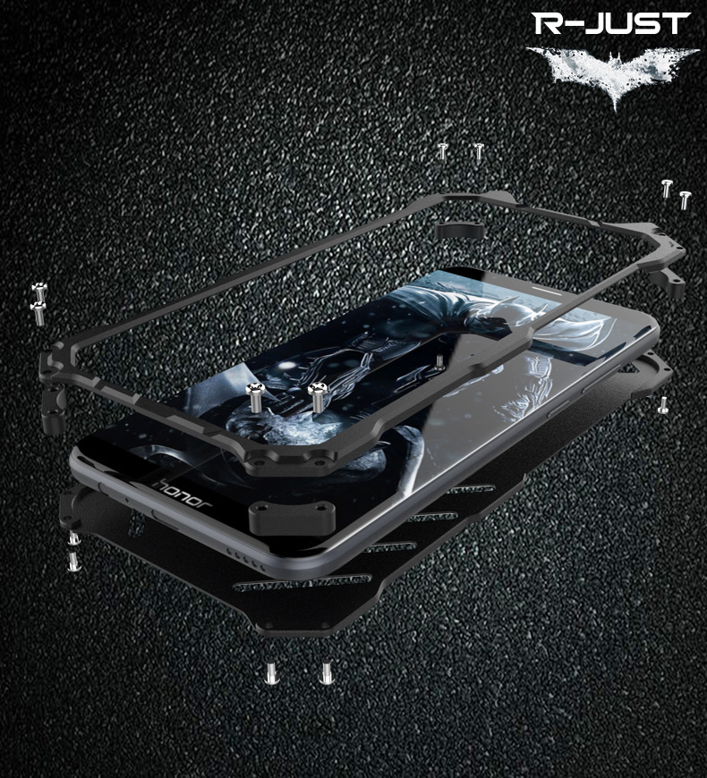 R-Just Batman Shockproof Aluminum Shell Metal Case with Custom Batarang Stent for Huawei Honor V9