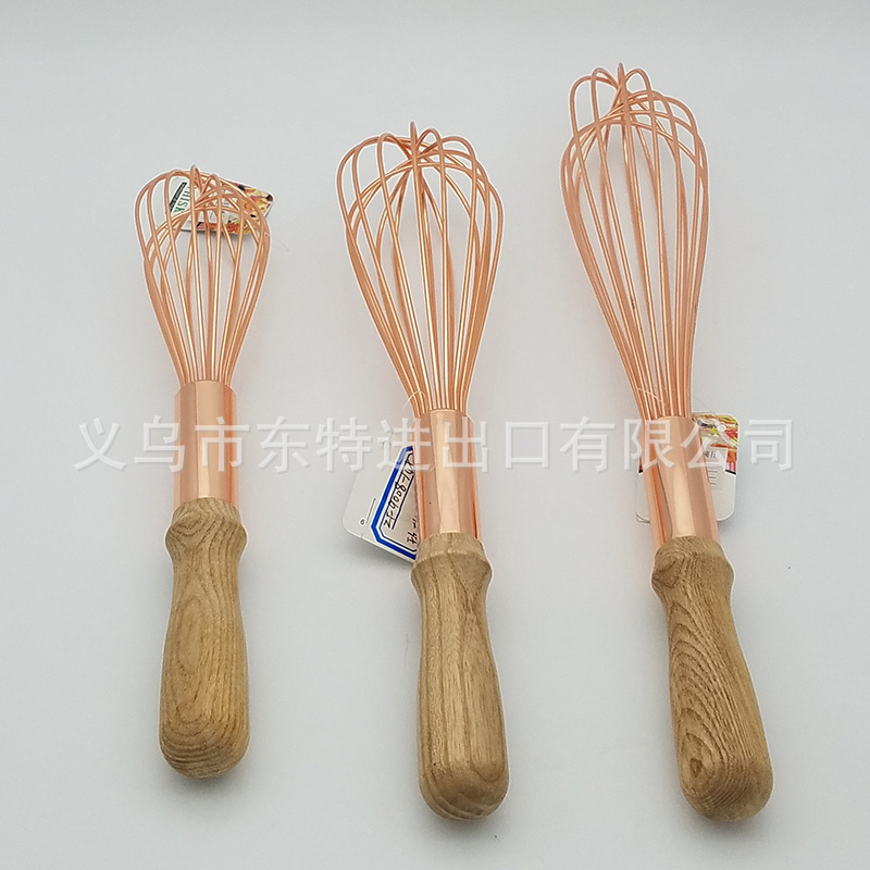 厂家直销不锈钢打蛋器玫瑰金橡木柄打蛋器8线搅拌和面器烘焙用品详情图3