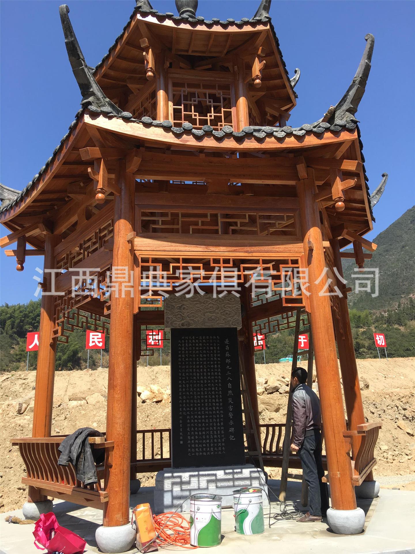 鼎典厂家供应户外防腐木实木双层古建六角凉亭喷砂瓦八角双层凉亭-阿里巴巴