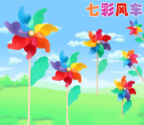 Colorful wooden pole windmill wholesale festival outdoor decoration plastic large windmill floor push photography props colorful small windmill