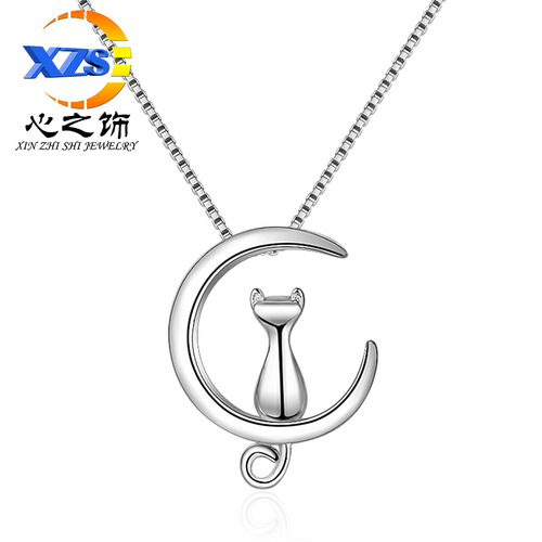New necklace wholesale sweet moon kitten necklace Korean style fashion jewelry pendant
