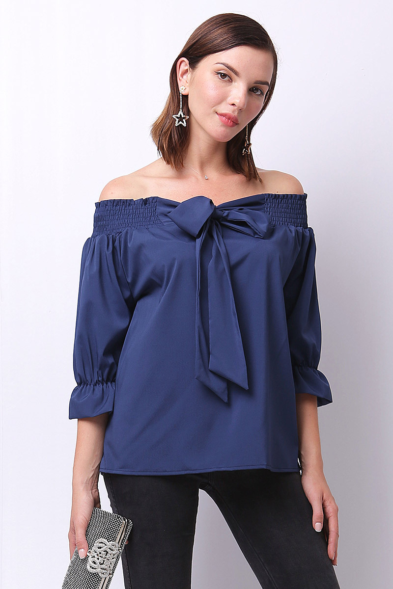 off-shoulder two-sided T-shirt  NSJR33376