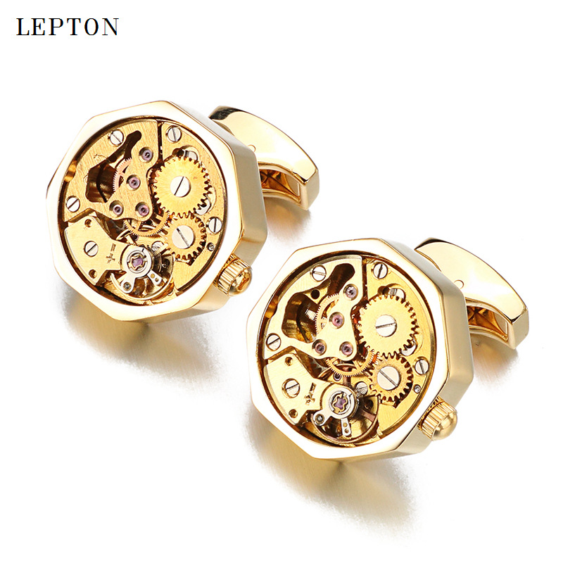 High-end cufflinks j mechanical movement cufflinks men's business exquisite golden immobile movement cufflinks nail in stock wholesale