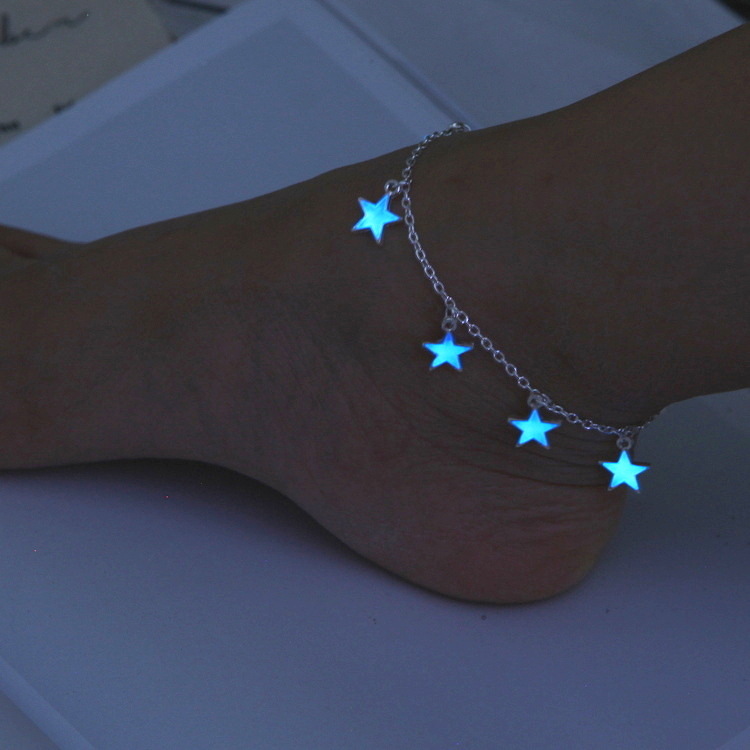1 Piece Quantity Daily Occasion Wholesale Jewelry Ethnic Style Simple Style Pentagram Star Ethnic Alloy Luminous Tassel Anklet
