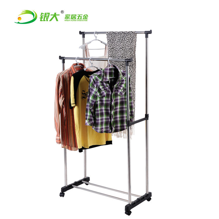 厂家直销落地式双杆晾衣架不锈钢置地移动升降晾衣架一件代发|ru
