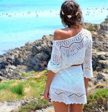 ebay速賣通外貿爆款歐美鈎花鏤空罩衫沙灘針織連衣裙