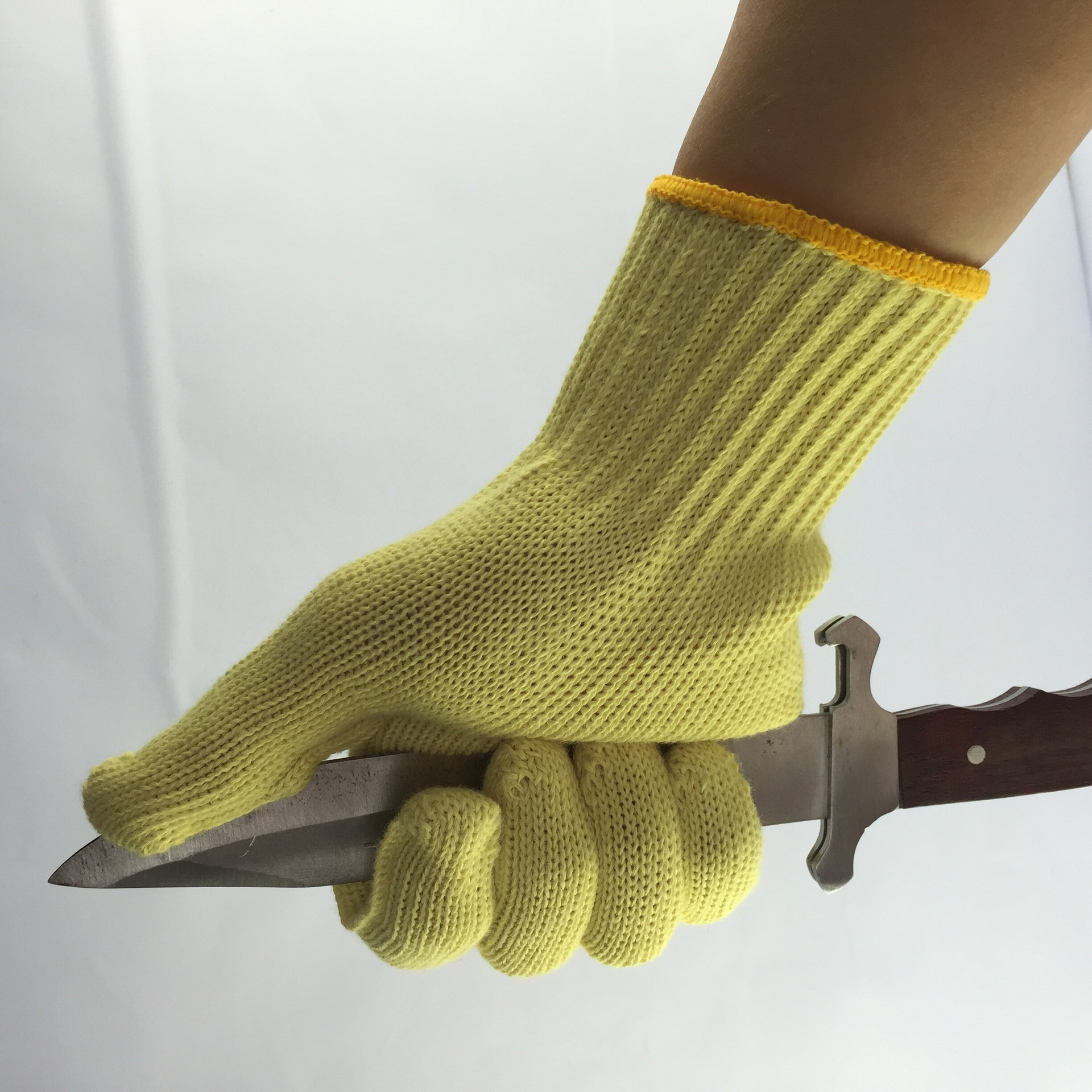 5级质量虎口加强工业用黄色芳纶1414 纯色防割手套耐磨防割耐高温