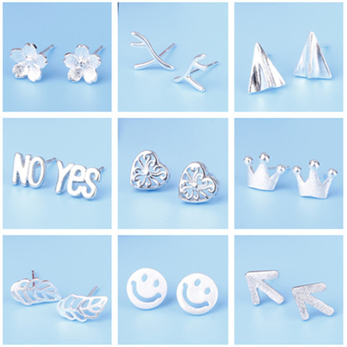 Japanese and Korean silver needle earrings for women, small and fresh, Japanese and Korean temperament 925 silver needle earrings, simple and personalized small tree earrings