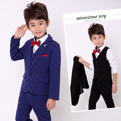 Boy's Set 2024 Autumn/Winter New Style Suit Dress British Trend Solid Color Children's Four-Piece Set, One Piece Shipped