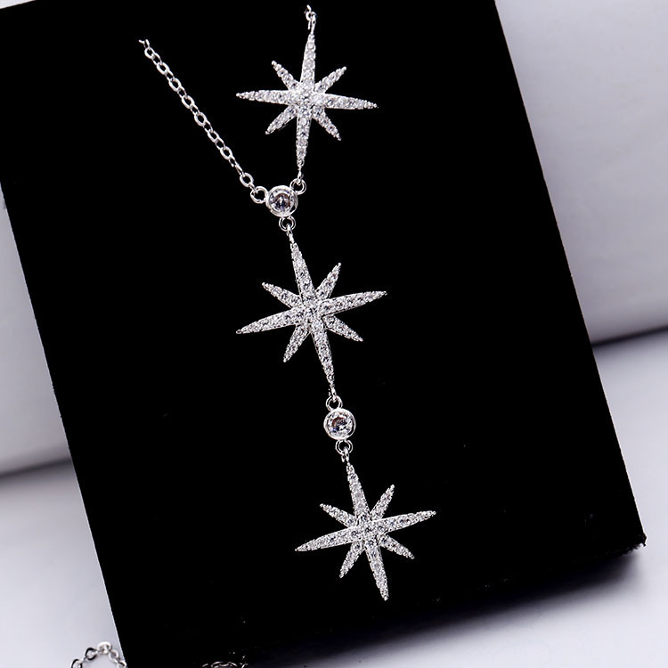 Fashion microinlaid zircon three eightpointed star necklace NHDO128945picture10