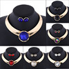Fashionable metal accessory, glossy choker, pendant, necklace and earrings, set, European style, punk style, with gem