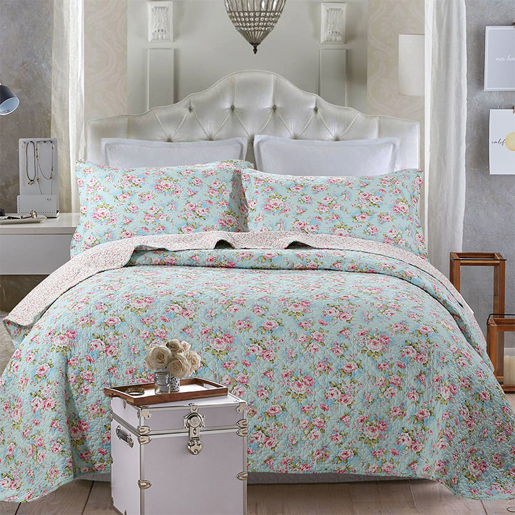 European style Broken flowers Quilting Washed Cotton Three-piece Suite Pastoral wind bedding manual Quilting cotton material summer quilt Three-piece Suite