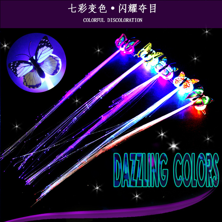led luminescence butterfly Braid Manufactor children bow Wig clip Fiber optic lights Party Vocal concert Cheer prop