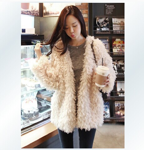 Lamb-like woolen overcoat shawl long sleeve coat fur autumn