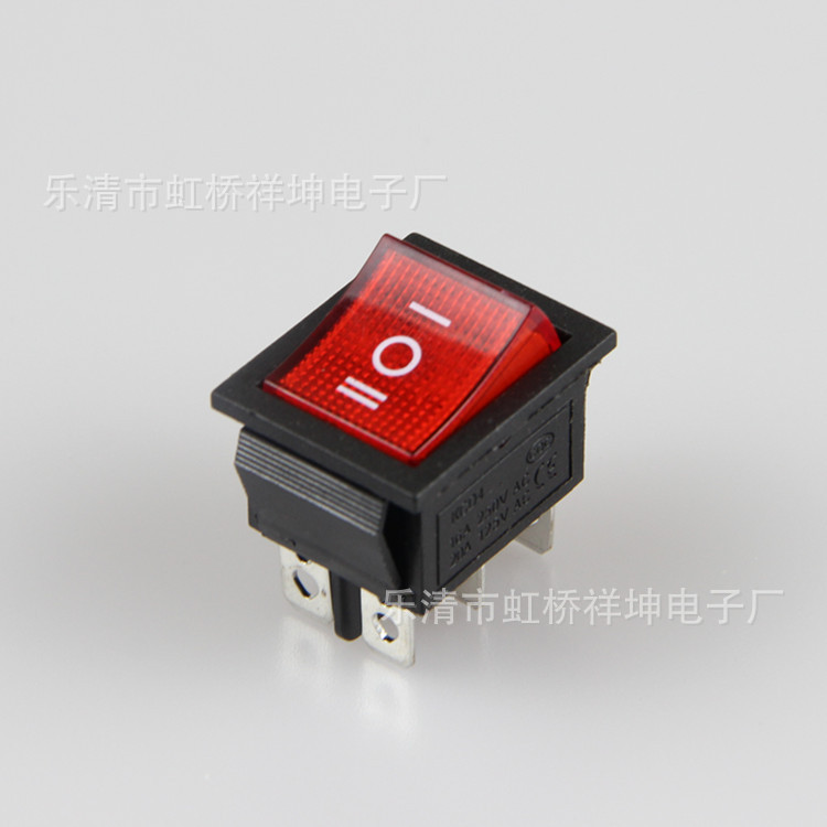 供应船型开关KCD4 船型翘板开关带灯25*31六脚三档 船形开关带灯