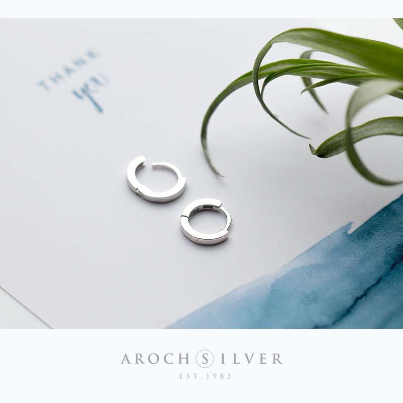 Eloch S925 botón de orejas de plata para mujeres círculo de geometría brillante temperamento joyas de orejas compactas para mujeres G1255