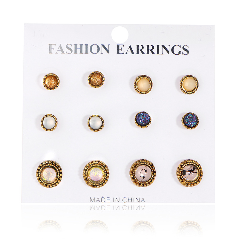 Jewelry Europe And The United States Retro Sapphire 6 Pairs Of Combination Of Six Sets Of Earrings