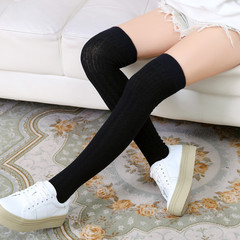 Japanese-style new college style cabled over-the-knee long socks comfortable ribbed feather yarn puffy socks direct factory sale