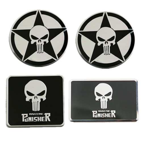 Car Personalization Decals Punisher Logo Skull Head Car Sticker Metal Body Modification Decal Side and Rear Decals