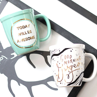 410ML金花咖啡杯现货批发 色釉杯小众家用外贸欧式金花陶瓷马克杯|ms