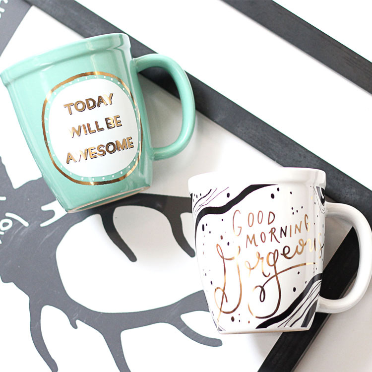 410ML金花咖啡杯现货批发 色釉杯小众家用外贸欧式金花陶瓷马克杯|ms