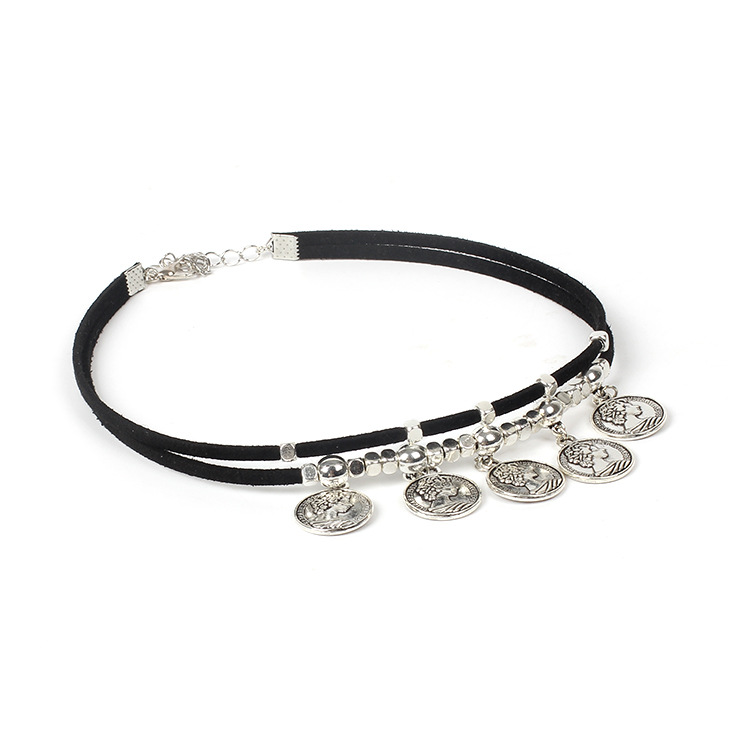 30g Weight Necklace Classification Wedding, Travel Occasion Lock Pattern Women'S Gender Black Color Punk Style Exaggerated Multilayer Leaf Pendant Bandage Bohemian Style Retro Coin Neckband 无