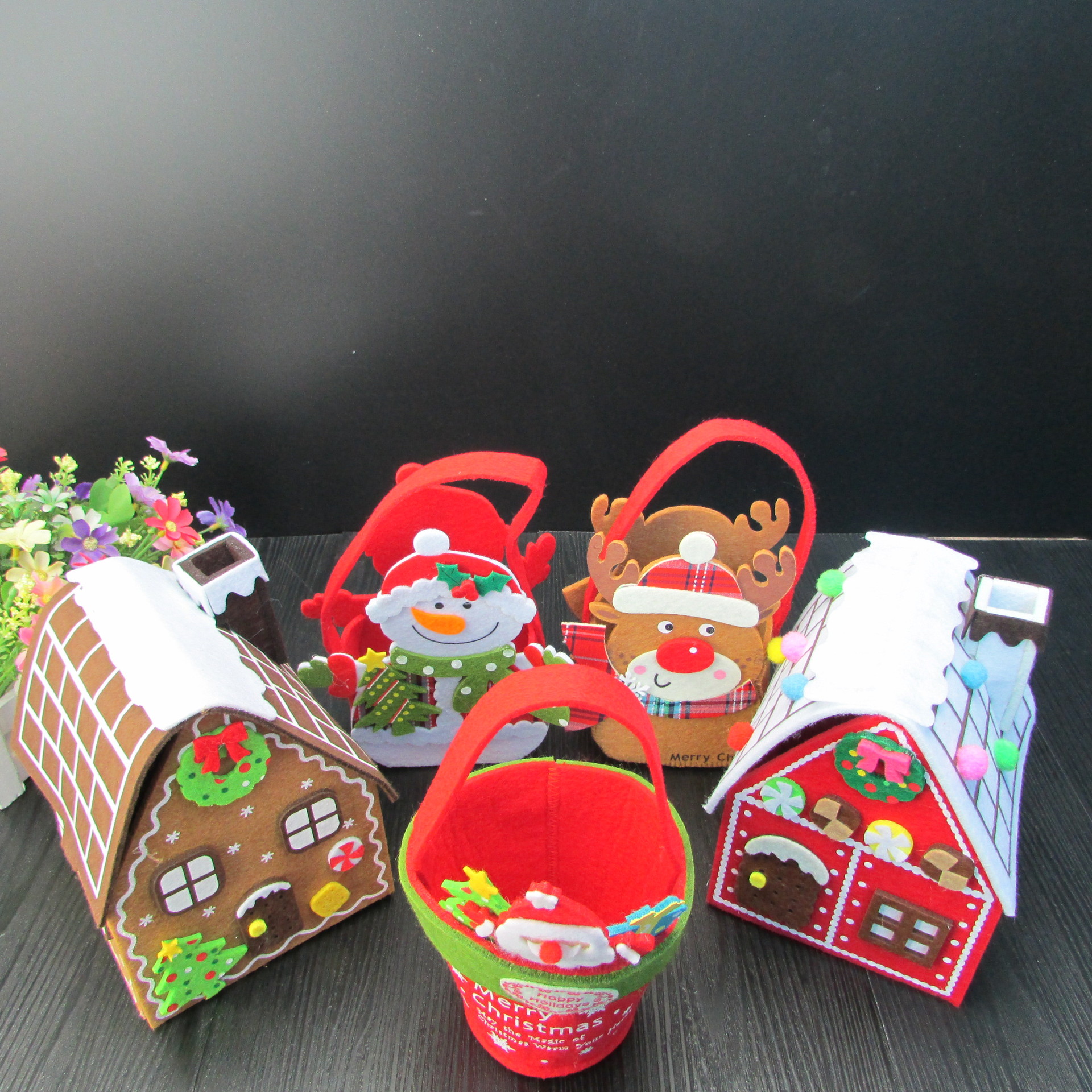 圣诞节手提袋 儿童手提袋 毛毡布圣诞屋雪人麋鹿手提袋装饰布置