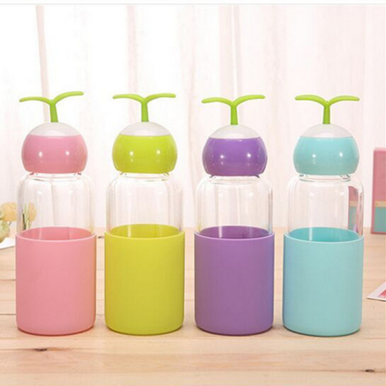 新款小草豆芽杯玻璃水杯男女学生杯子创意随手杯定制logo广告水杯